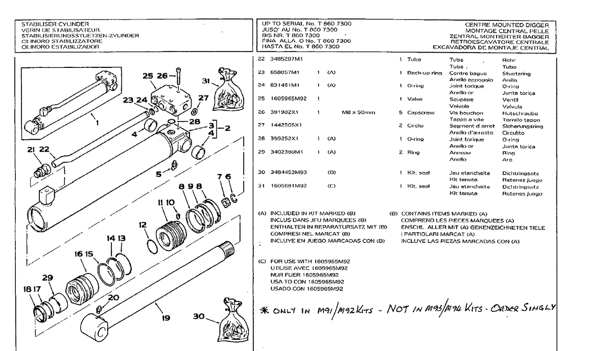 3484453M94 - TX760B BACKHOE CENTREMOUNT STABILIZER KIT