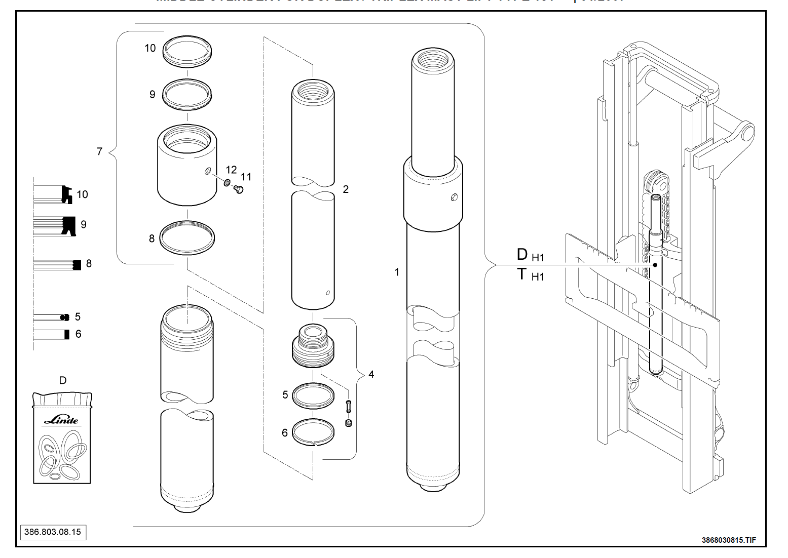 0009608093 - E12/14/15/16/18/20 MIDDLE CYLINDER FOR DUPLEX / TRIPLEX MAST LIFT