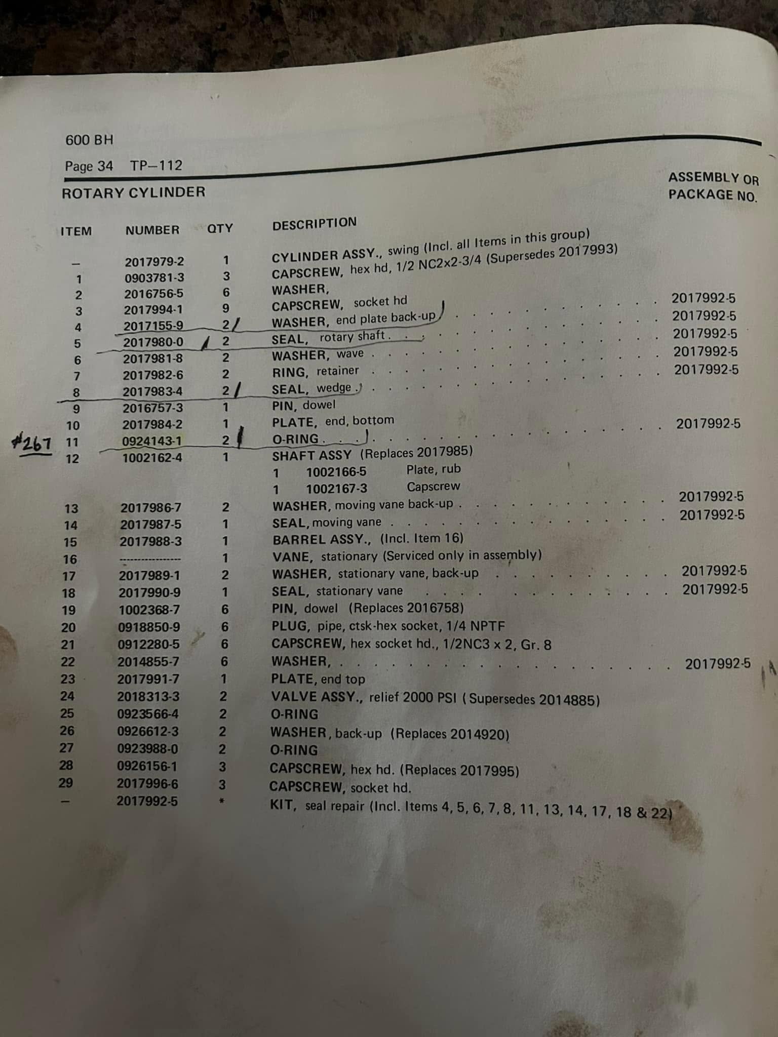 ALLIS-CHALMERS l60 / l600 ROTARY SWING ARM CYL. KIT