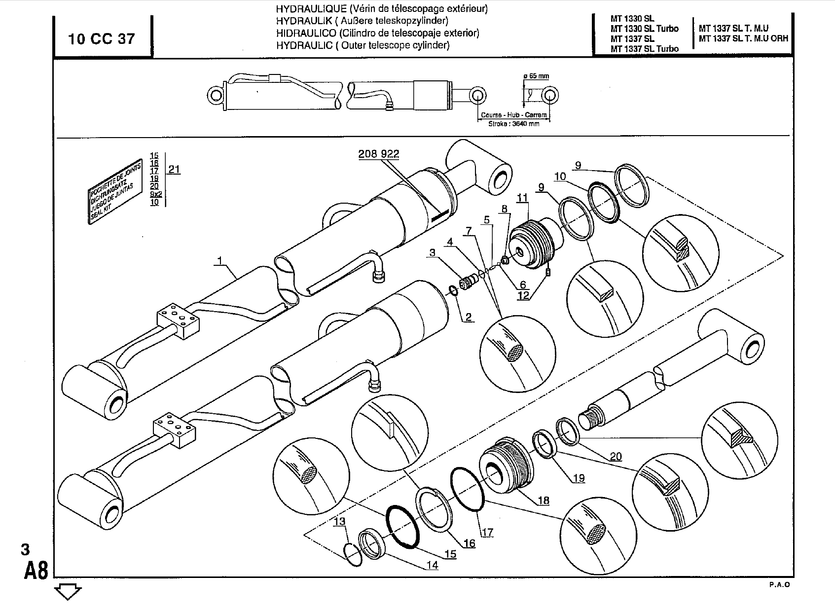 MANITOU MT1337SLT SEAL KIT, CYL. OUTER TELESCOPE