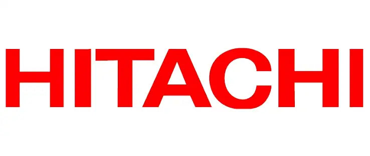 Red ’hitachi’ logo in bold, sans-serif font.