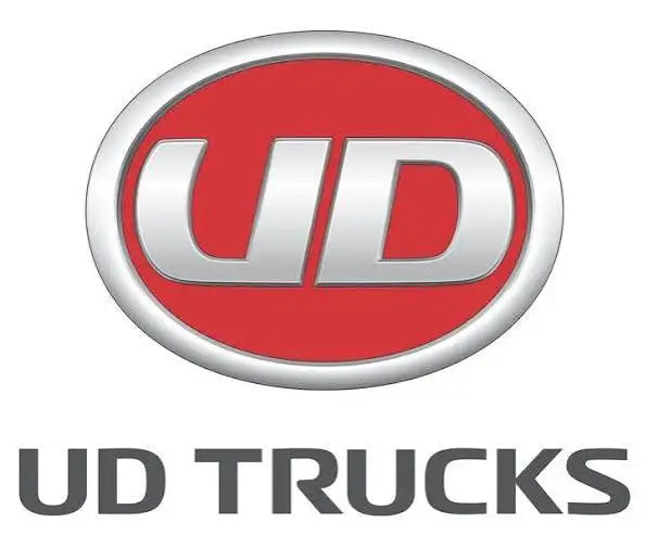 Silver and red oval logo with ’ud’ in bold metallic letters, featuring the text ’ud trucks’ below.